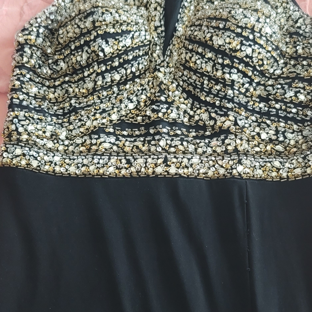 Gold and Silver Sequin Strapless Cocktail Gown